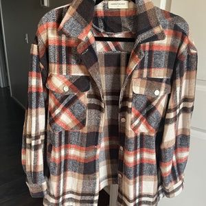 Orange/tan/white oversized flannel